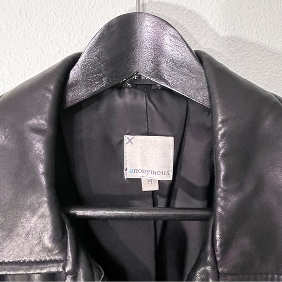 Women's anonymous Black Leather Jacket size Medium with buttons - Picture 8 of 14